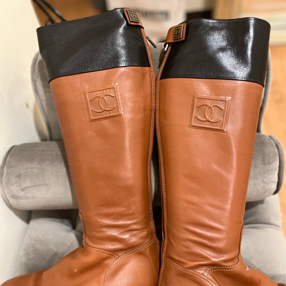 Chanel Brown and Black Leather Boots